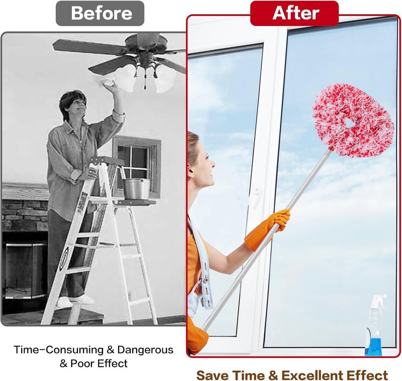 Heonay Ceiling Fan Cleaner Duster Reusable Microfiber Ceiling Fan Blade Cleaner Removable Duster with Extension Pole Adjusts 13 to 49.7 Inch for Cleaning Walls Furniture Door Window Top (Red White) - Image 4